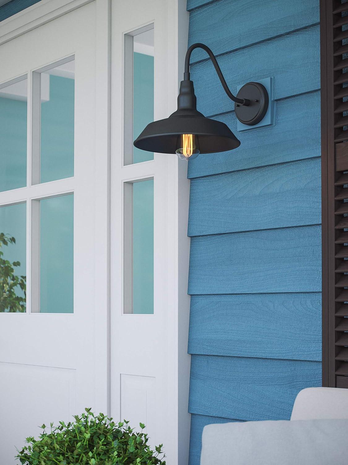 Barnes 10 in. Black Outdoor Hardwired Lantern Sconce