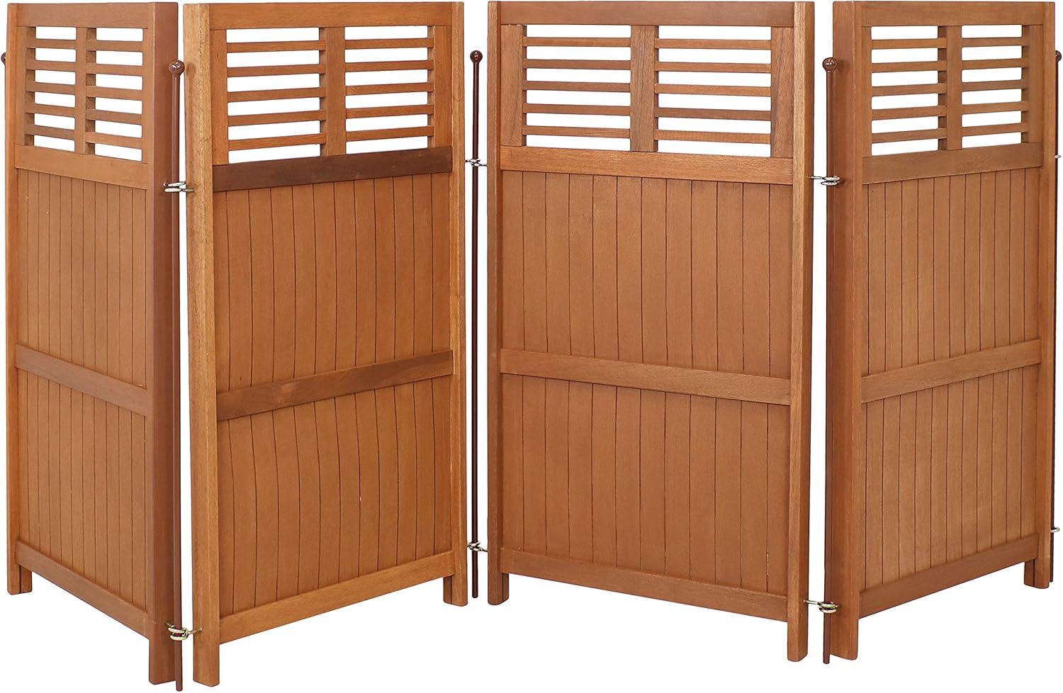 Sunnydaze Outdoor Patio or Porch Meranti Wood with Teak Oil Finish Folding Privacy Screen Fence - 44"