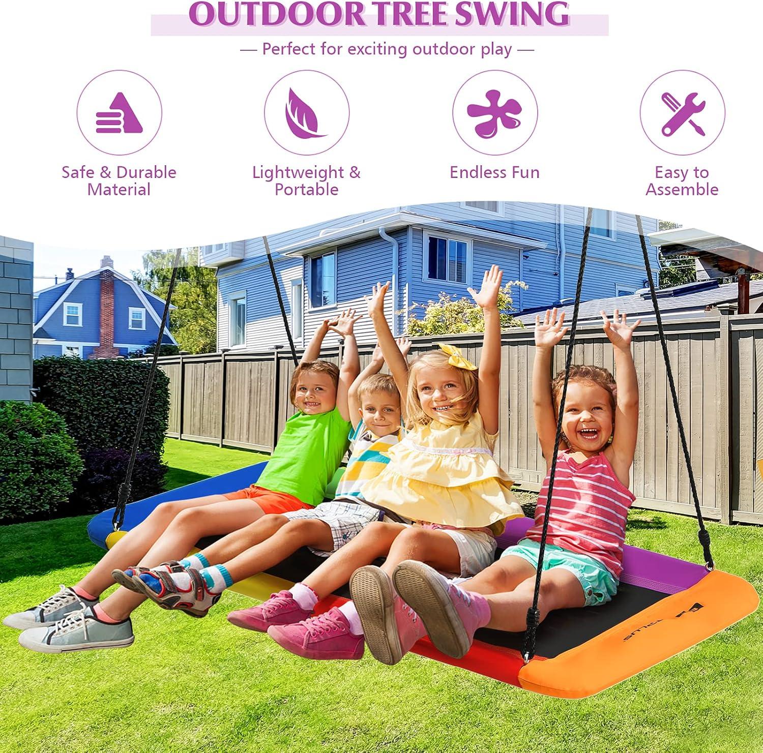 Goplus 700lb Giant 60'' Platform Tree Swing Outdoor w/ 2 Hanging Straps Colorful