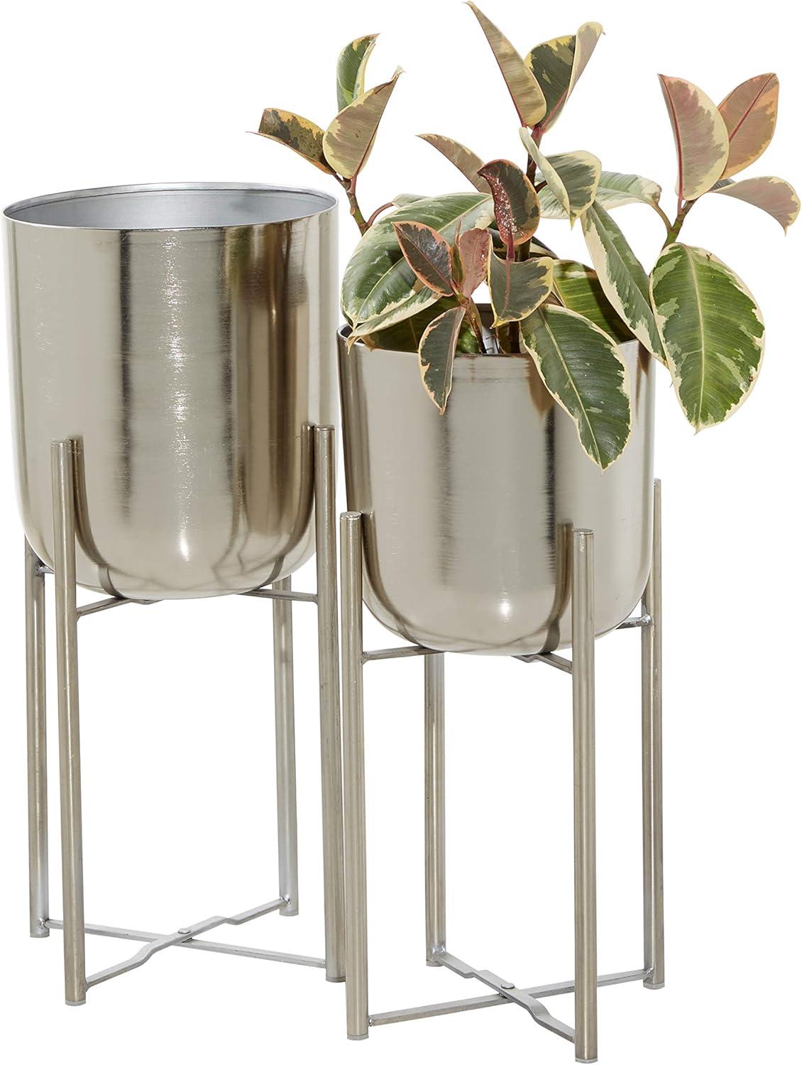 DecMode 19", 22"H Deep Recessed Dome Silver Metal Planter with Removable Stand (2 Count)