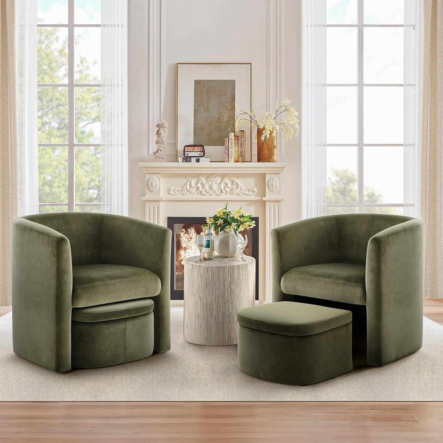 Barrel Chair with Storage Ottoman Set | COLAMY | Green