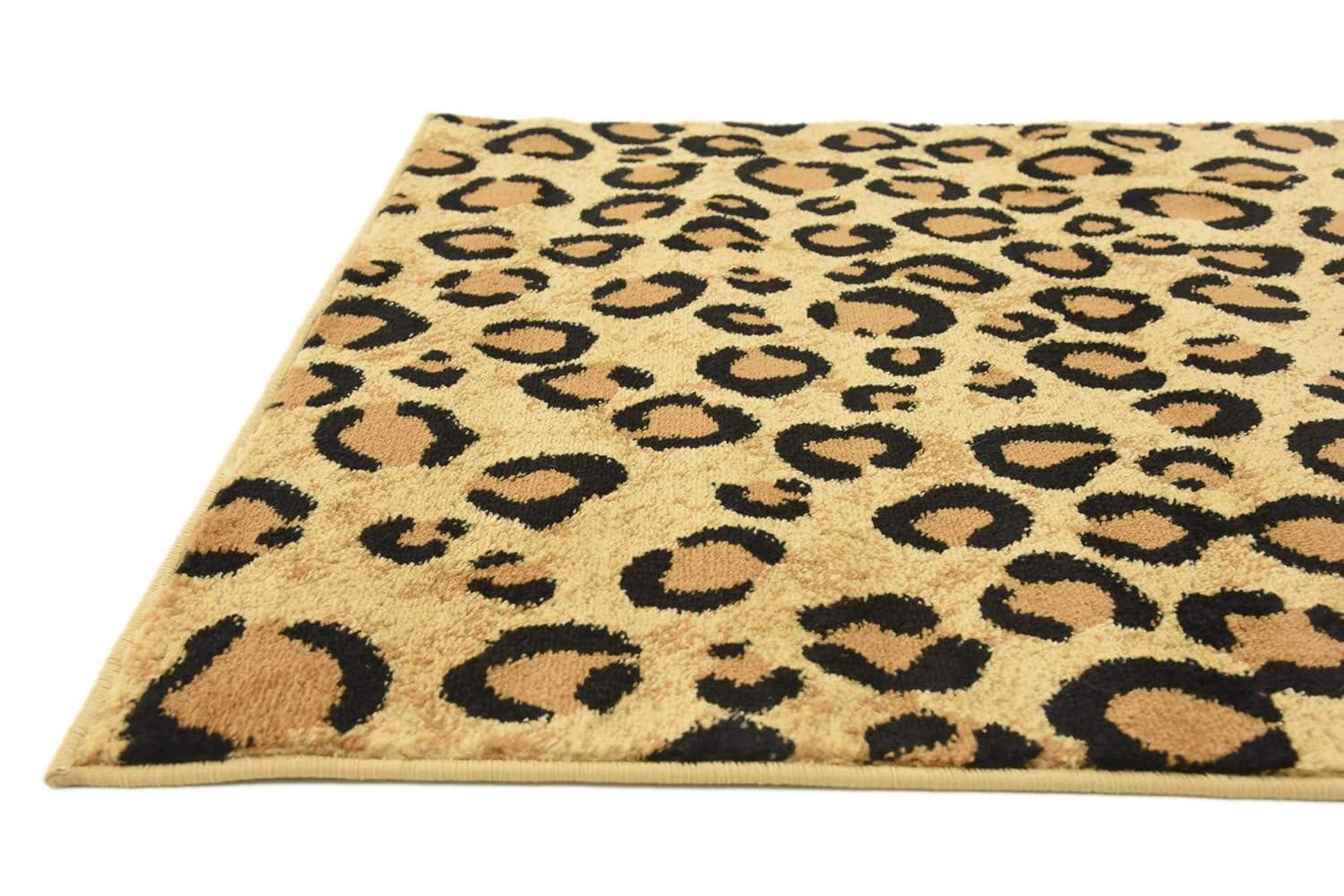 Unique Loom Wildlife Collection Area Rug - Leopard (3' 3" x 5' 3" Rectangle Light Brown/Black)