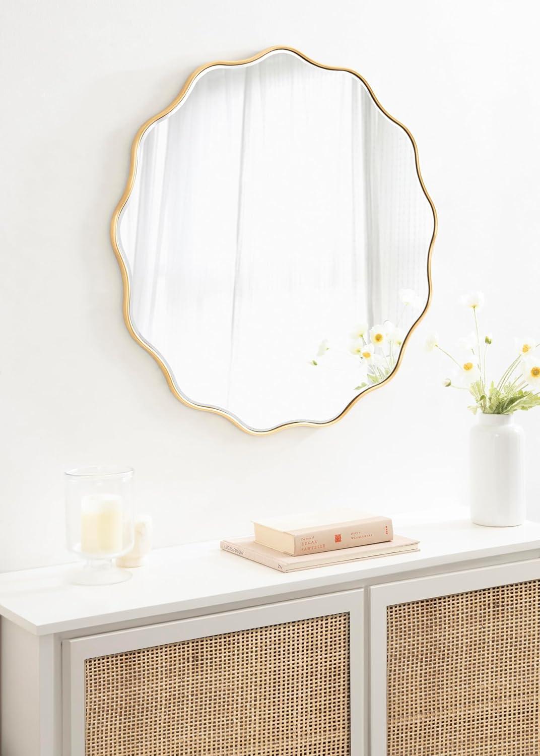 Kate & Laurel All Things Decor 32"x32" Viona Round Scalloped Mirror Gold: Luxury Glam Decor, No Assembly, Espejo