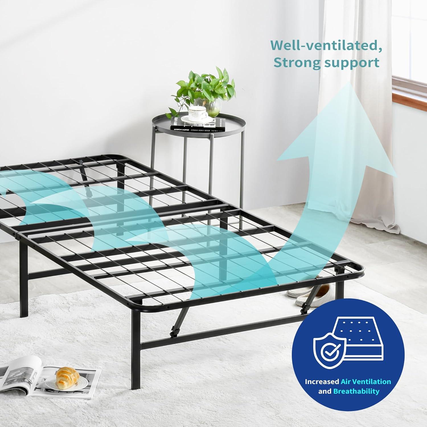 Black Twin Foldable Metal Platform Bed Frame with Slats