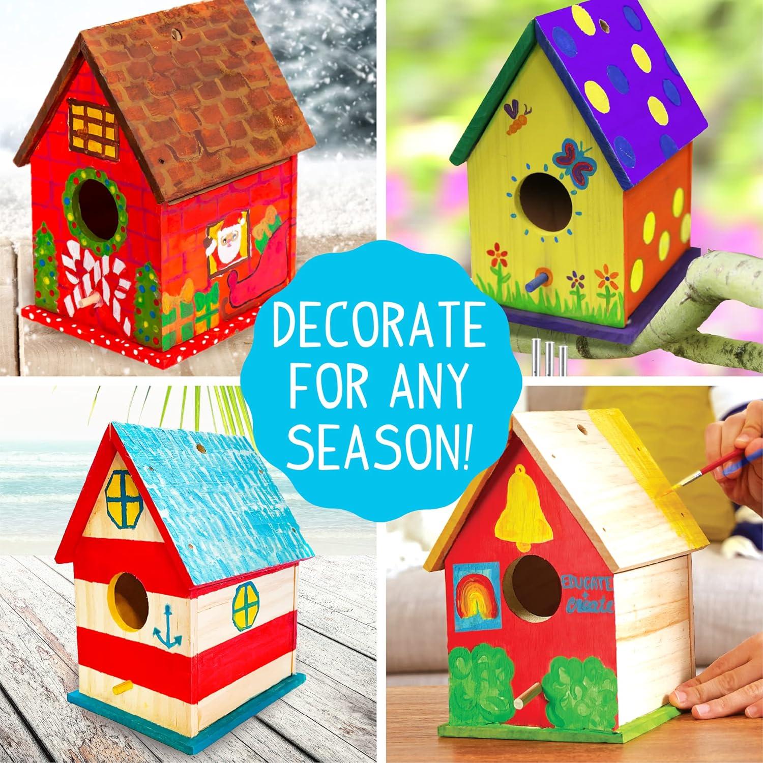 Made By Me Build & Paint Your Own Wooden Bird House Horizon Group USA, DIY Birdhouse Making Kit, Includes Paints, Brushes, Glue & Wind Chimes, Multicolor (46090F)