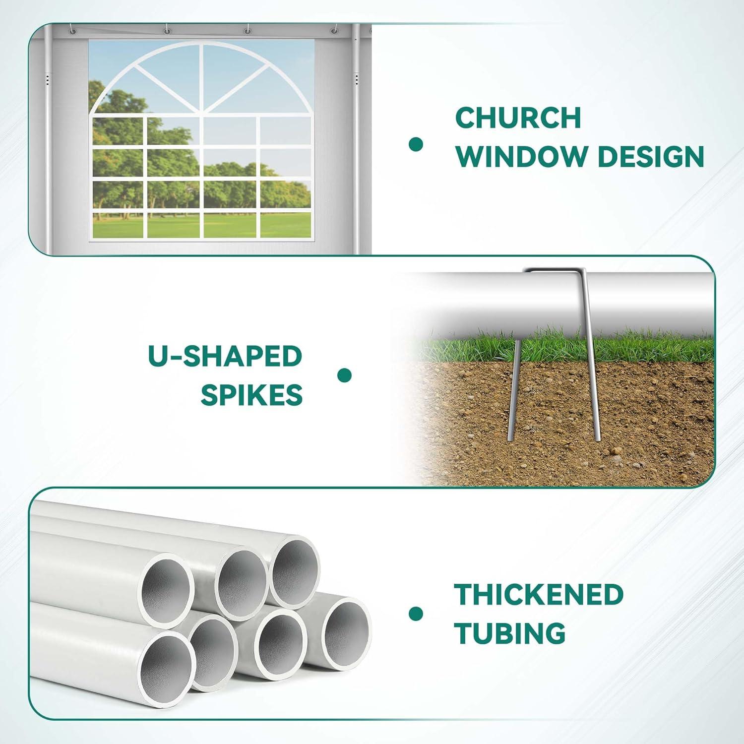 Dextrus 16x32FT Party Tent Heavy Duty PVC Wedding Event Shelters White Upgraded Galvanized Ripple Canopy with Large Roof Removable Sidewalls & 3 Storage Bags 600D Oxford Commercial