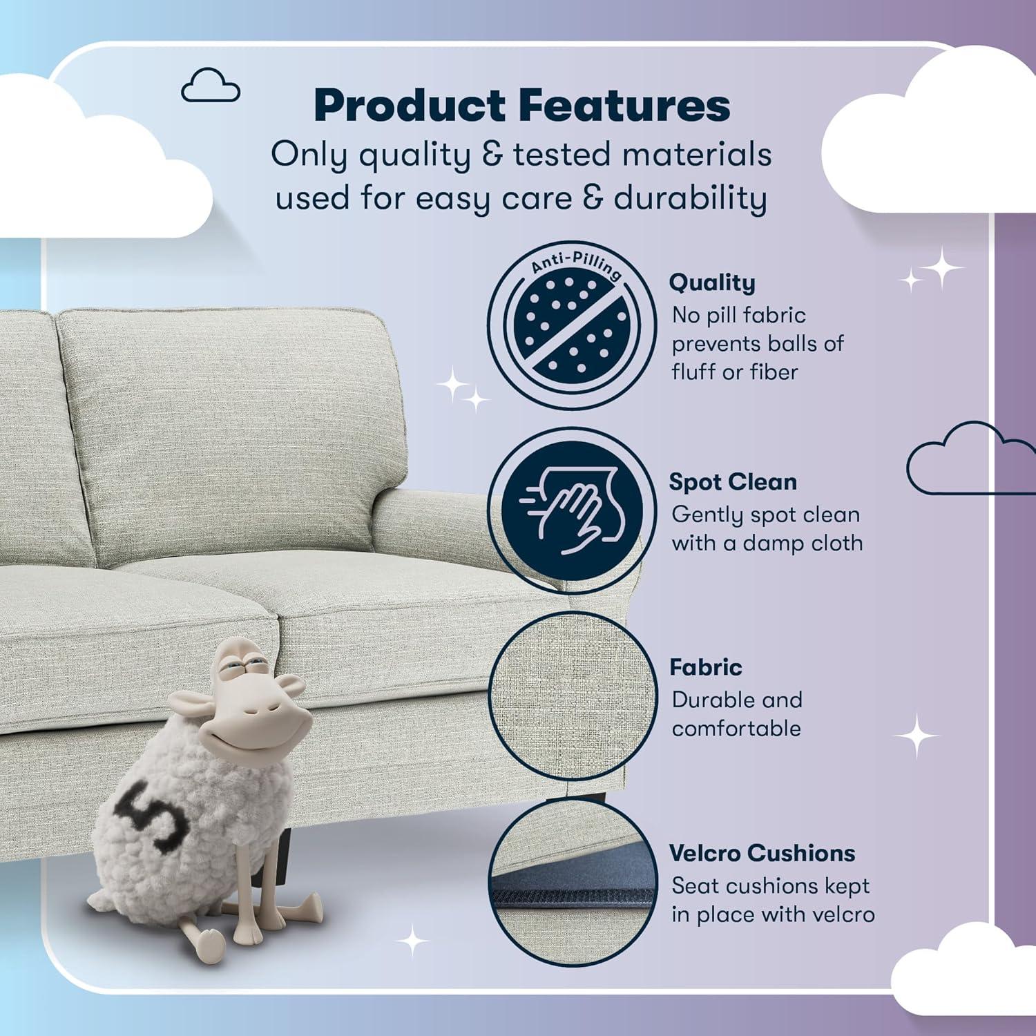 Serta Copenhagen 61" Rolled Arm Sofa, Easy Care Fabric, Soft Pillow Back, Pocket Coil Seat Cushions