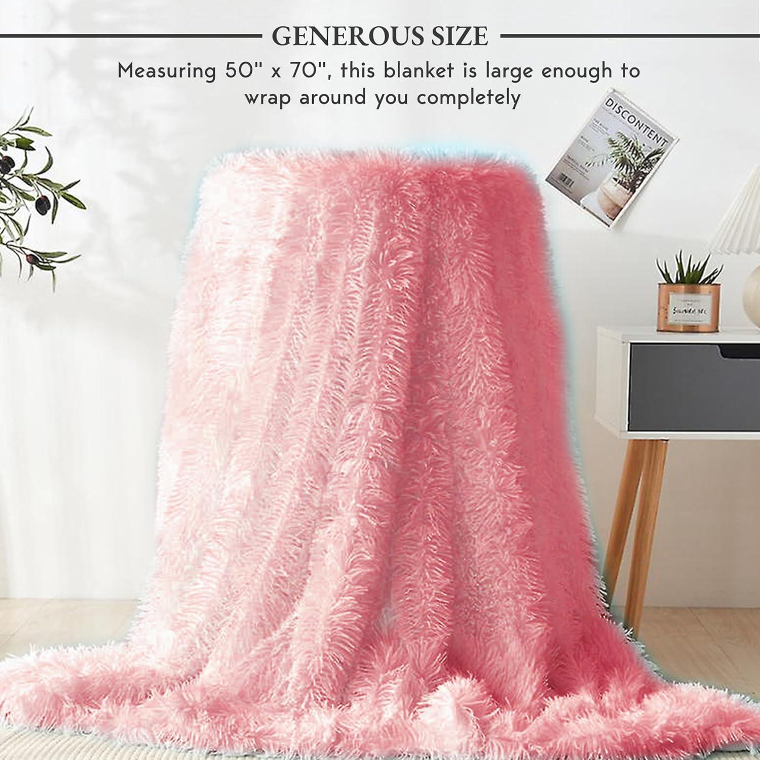 Pearl Pink Reversible Shaggy Fleece Throw Blanket, 50" x 70"