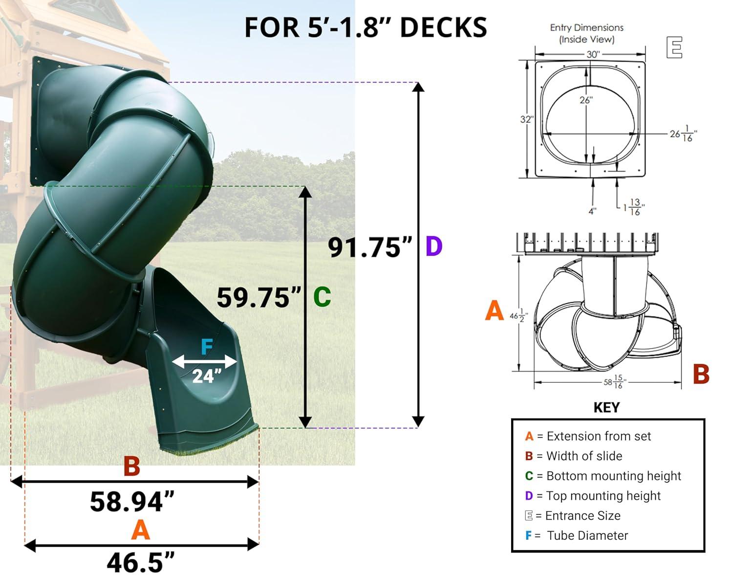 Swing-N-Slide WS 1016-B Quick Connect 5 Foot Turbo Tube Slide Plastic Enclosed Slide for 5 Foot Deck Heights, Blue