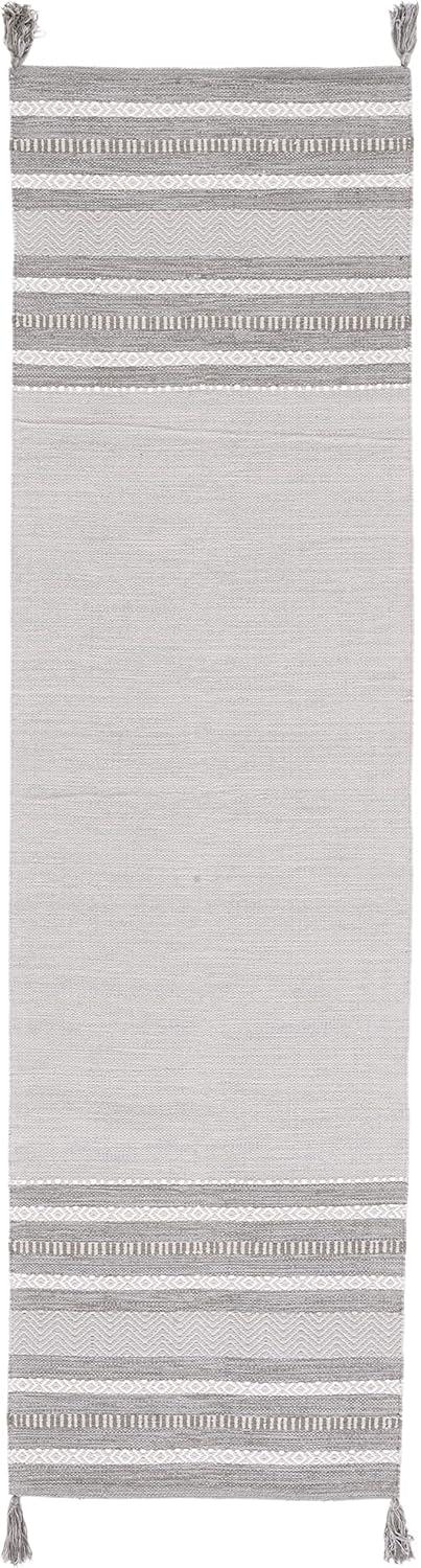 Grey and Ivory Handwoven Cotton Runner Rug