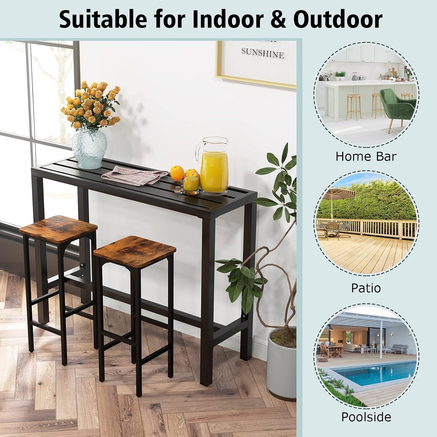 Costway Outdoor Metal Bar Table 48'' Patio Rectangular Counter Height Dining Table Black