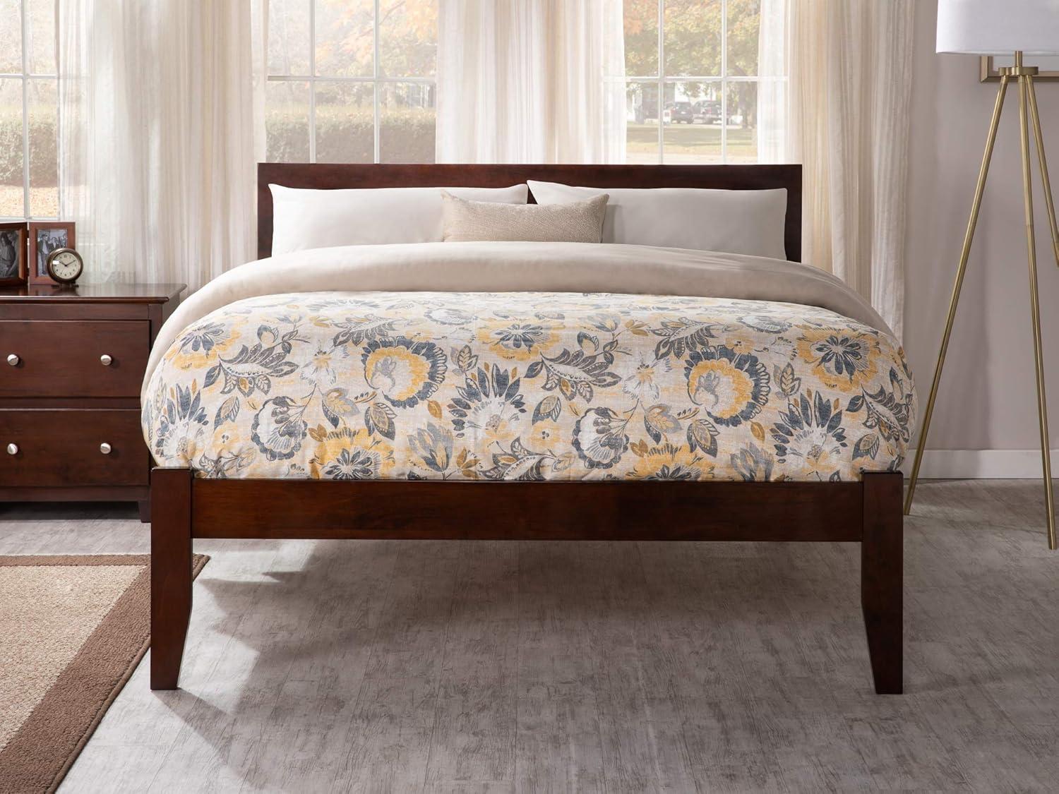 AFI Furnishings Orlando Twin Extra Long Platform Bed with Open Footboard and Turbo Charger in Walnut