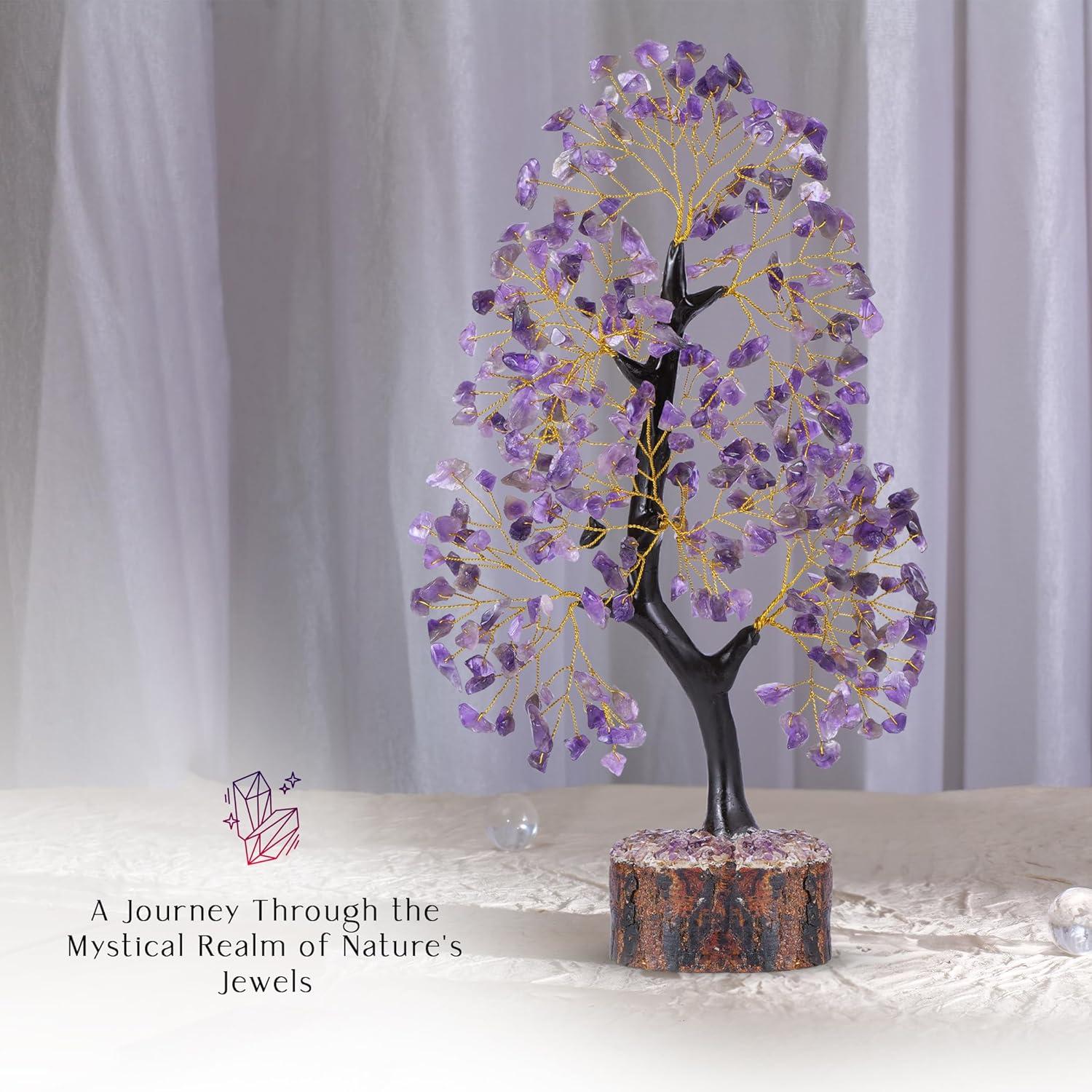 Amethyst Chakra Tree of Life - Crystal Tree for Positive Energy, Feng Shui Decor - Handmade Gemstone Tree, Good Luck Money Bonsai, Purple Healing Crystals, Meditation Stone, Spiritual Mystical Gift