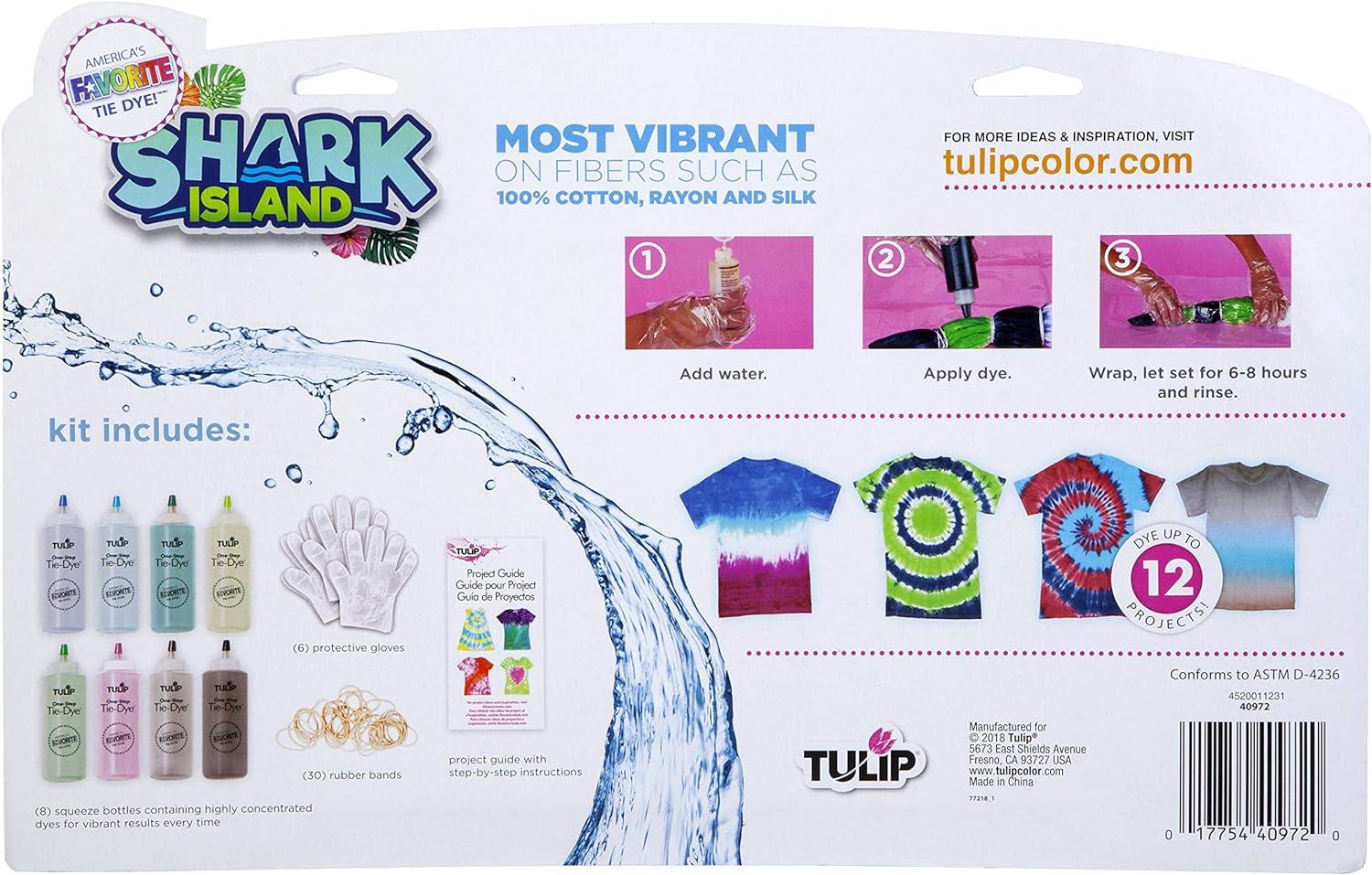 Tulip 45pc One-Step Tie-Dye 8 Color Kit - Shark Island: DIY Art & Craft Activity, Non-Toxic, Includes Gloves & Rubber Bands