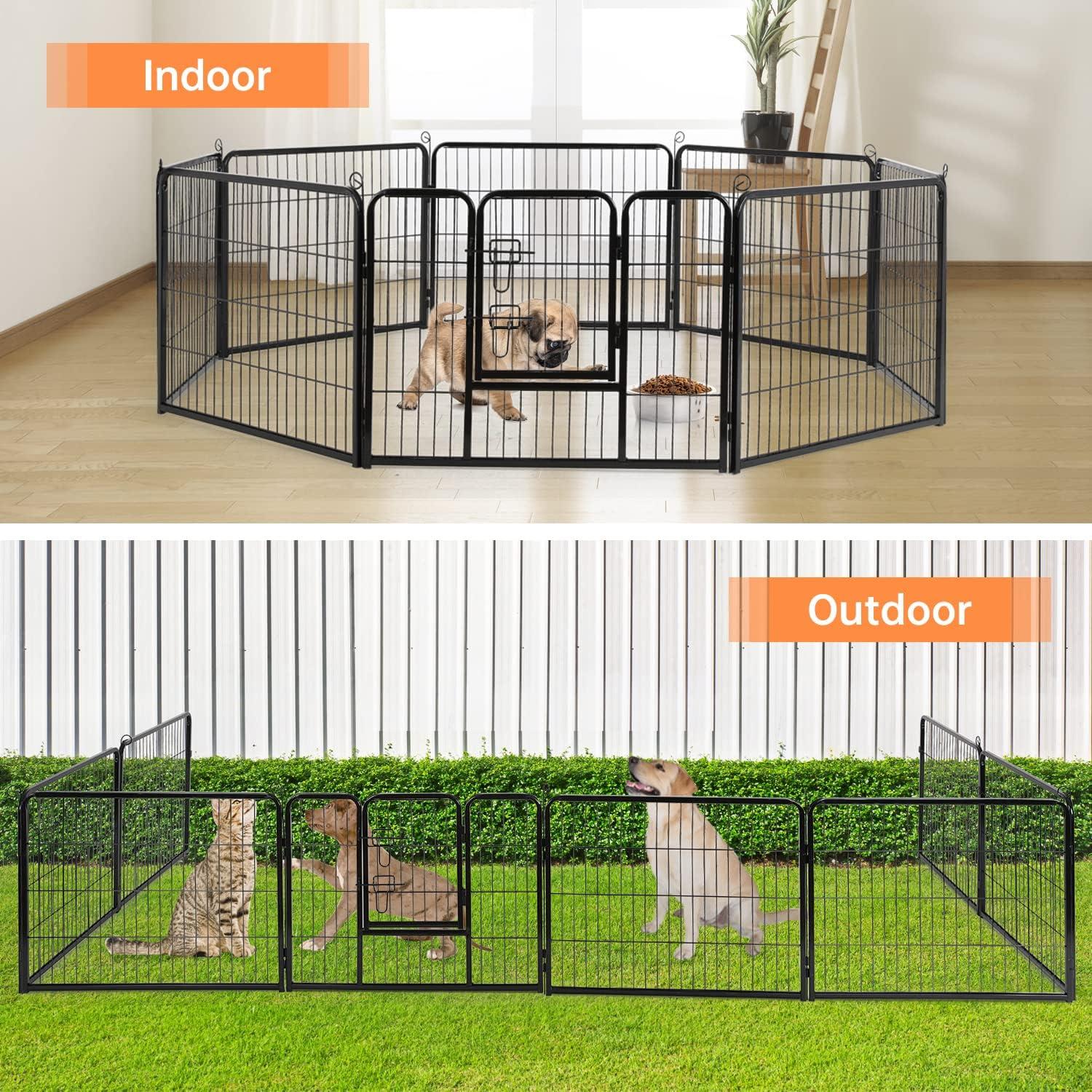 FDW Dog Playpen Pet Dog Fence 2-32 Panels  24/32/40"H Metal Dog Pen Outdoor Exercise Pen with Doors for Large/Medium /Small Dogs for RV,Camping,Yard