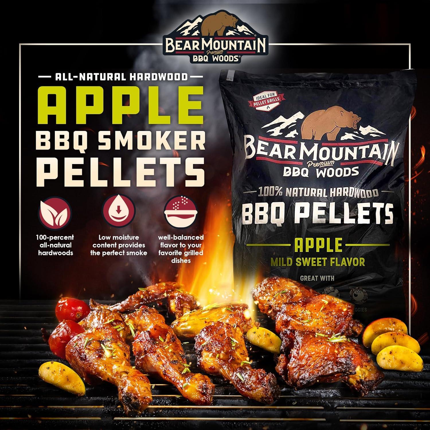 Bear Mountain BBQ Premium All Natural Mild and Sweet Apple Smoker Wood Chip Pellets For Outdoor Gas, Charcoal, and Electric Grills, 40 Pound Bag