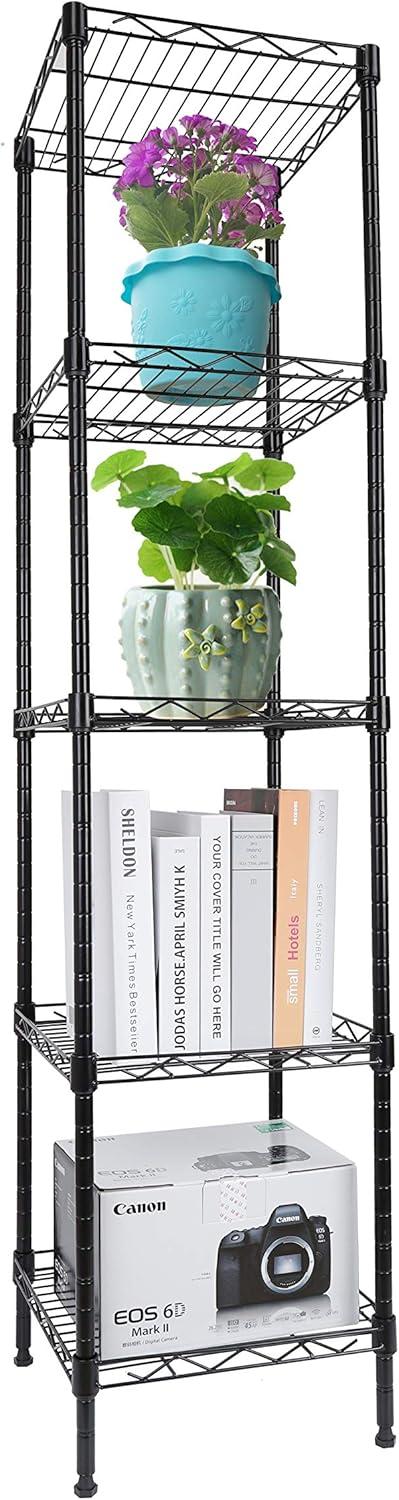 Adjustable Black Metal 5-Tier Wire Shelving Unit