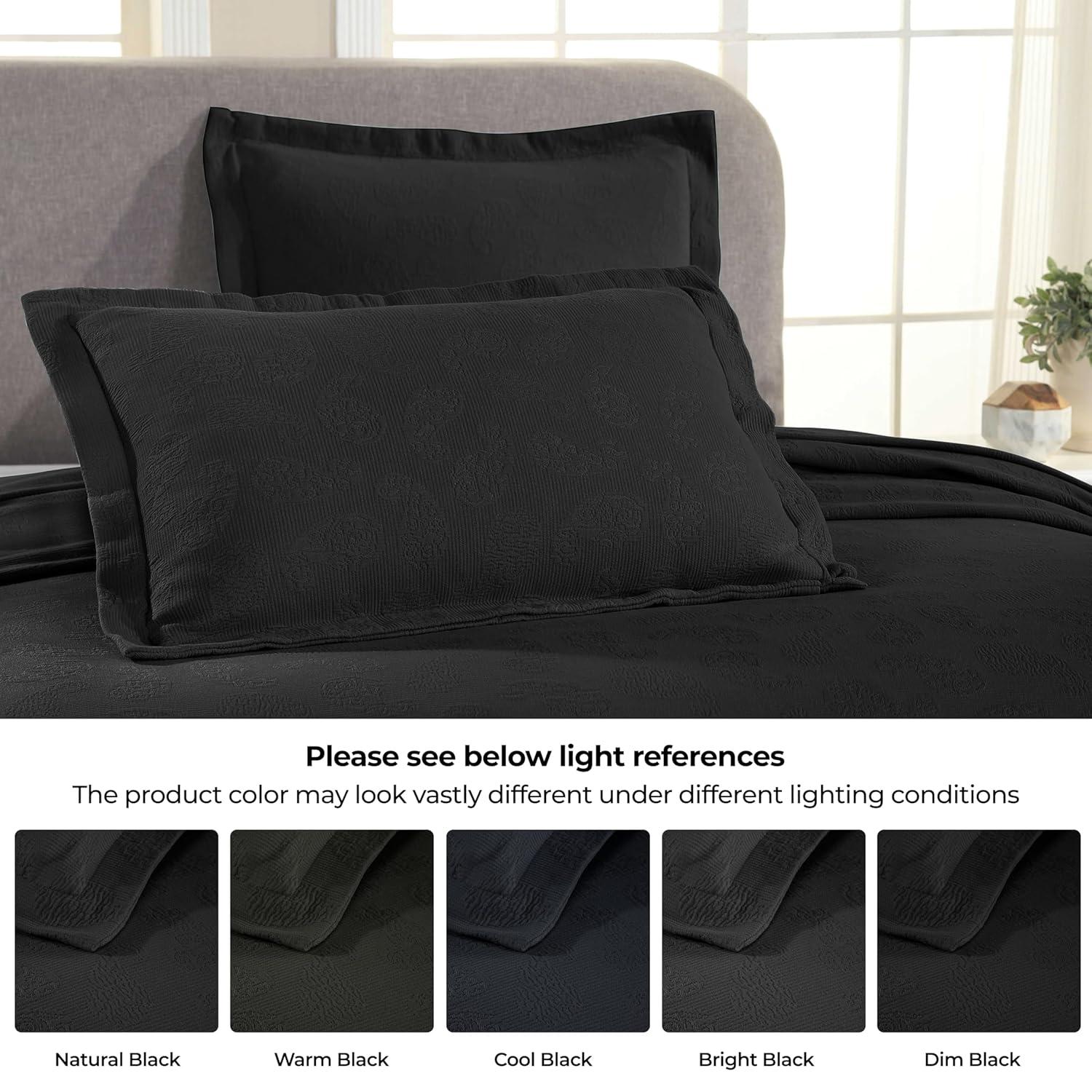 Superior Paisley Cotton Decorative Bedspread and Sham Set, Queen, Black