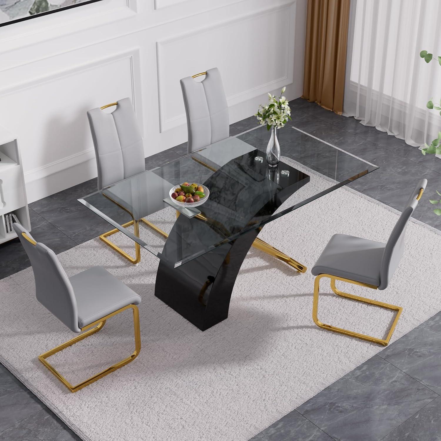 Stylish Dining Room Table, Luxury Glass Top Dining Table