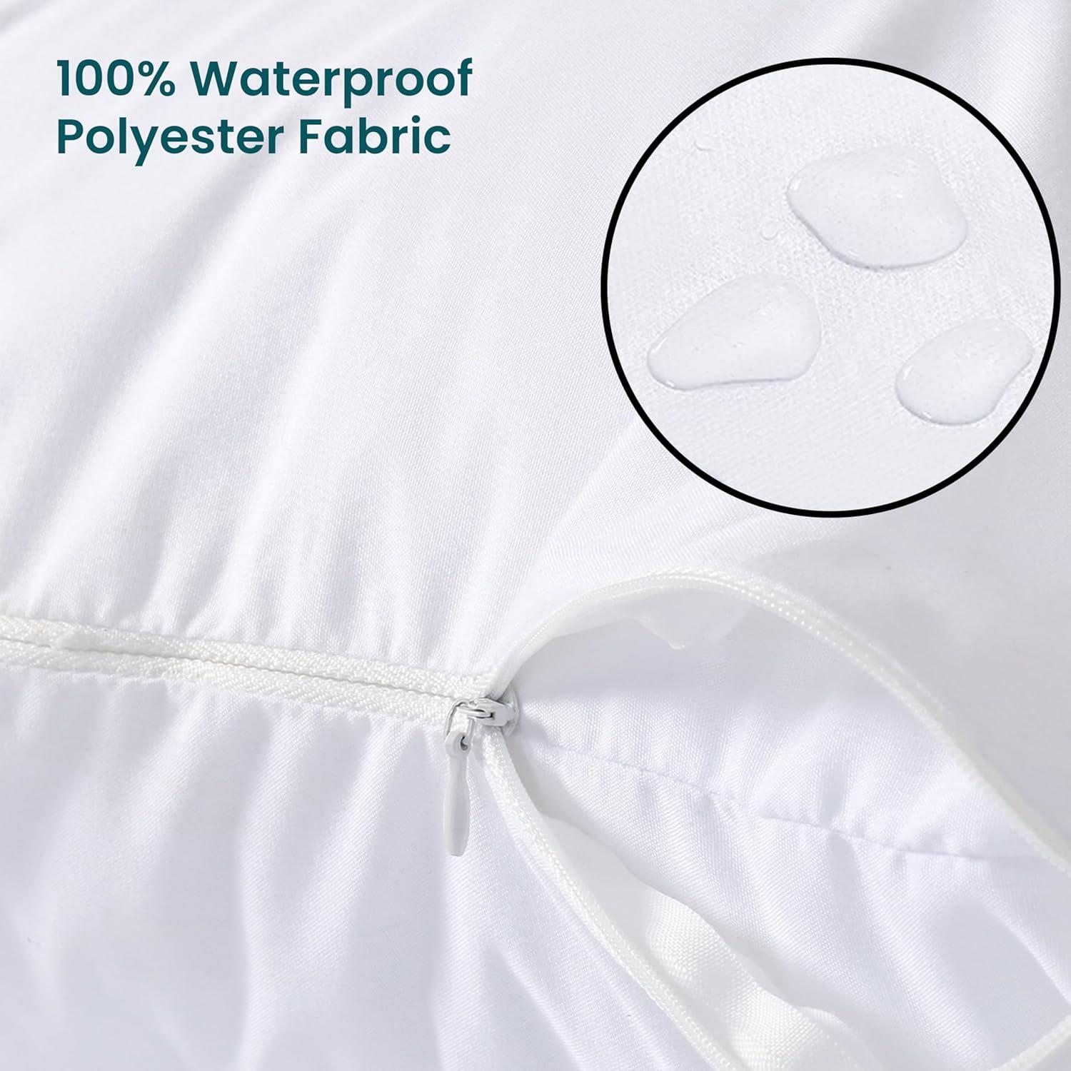 Waterproof Pillow Protectors with Zipper King Size - 2 Pack Waterproof Zippered Pillowcases Encasement, Breathable Protective Pillow Covers 20 x 38 Inches