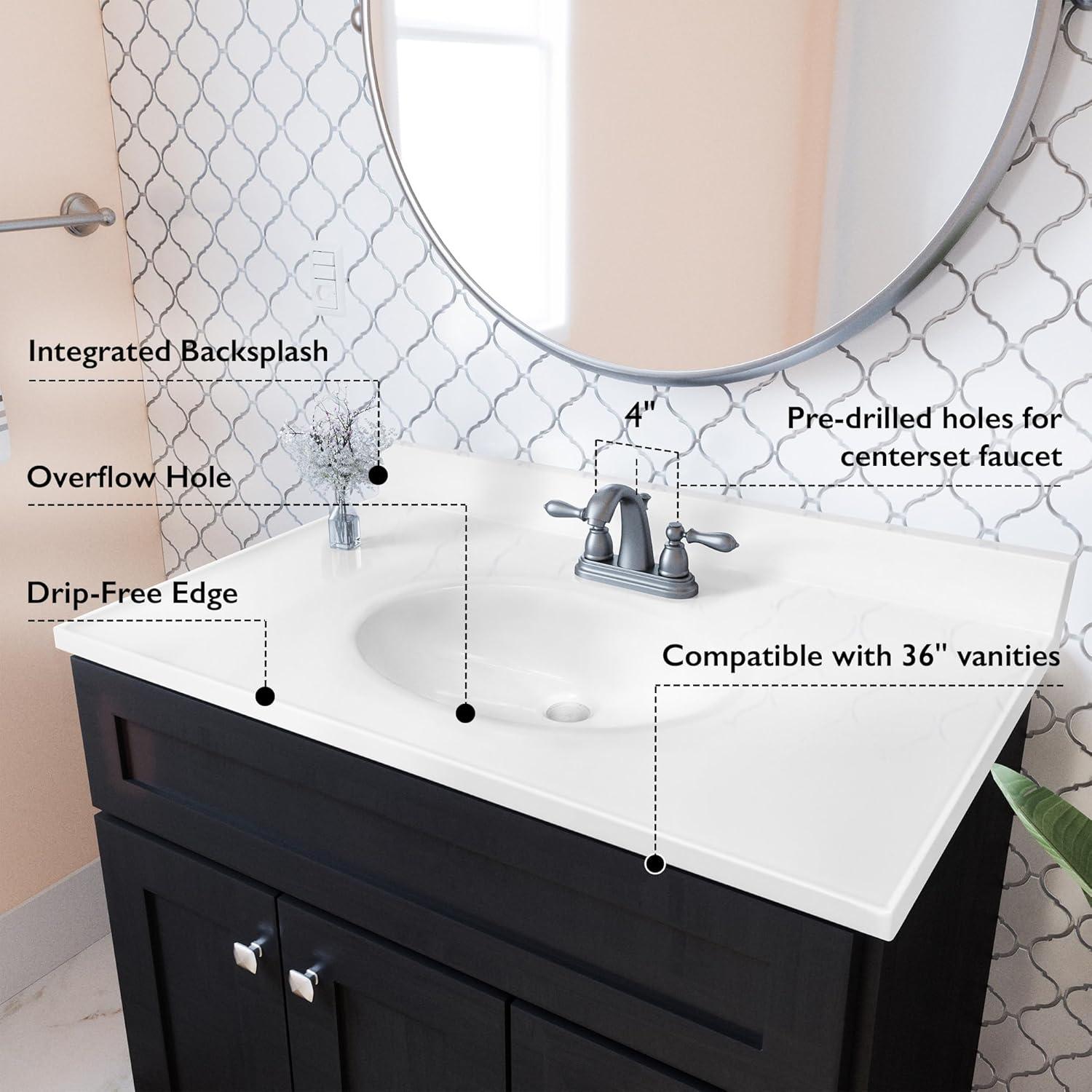 Design House 586206-37-inch Cultured Marble Vanity Top with Backsplash-Improved Package in White