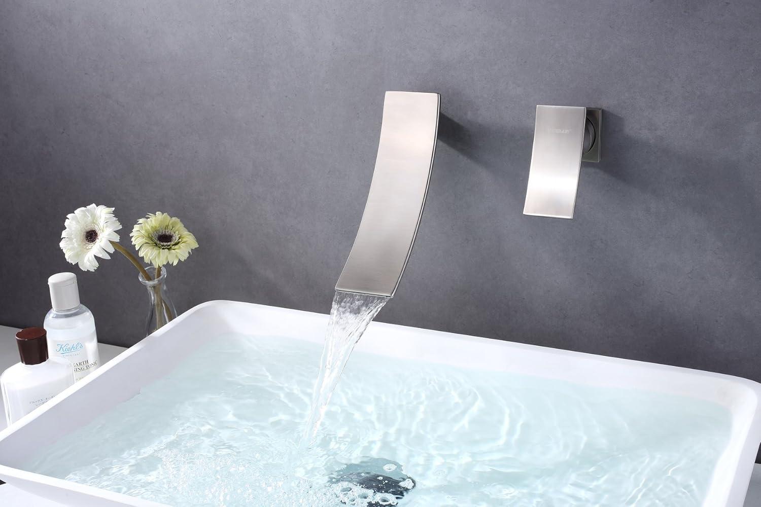 Wall Mount Bathroom Vanity Faucet, Waterfall Bathroom Faucet, Lavatory Faucet