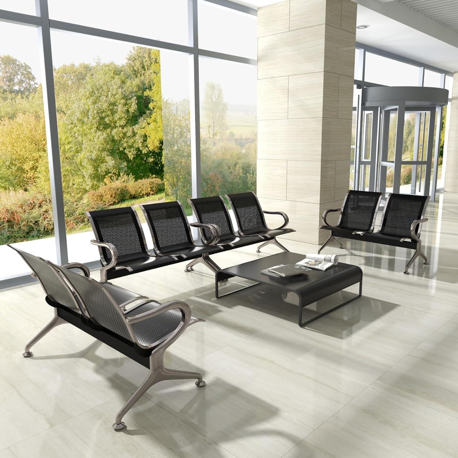 Kinbor Sillas de Sala de Espera, Sillas de Recepción de 3 Asientos, Muebles de Oficina para Invitados, Asientos para Banco de Aeropuerto, Hospital, Negro