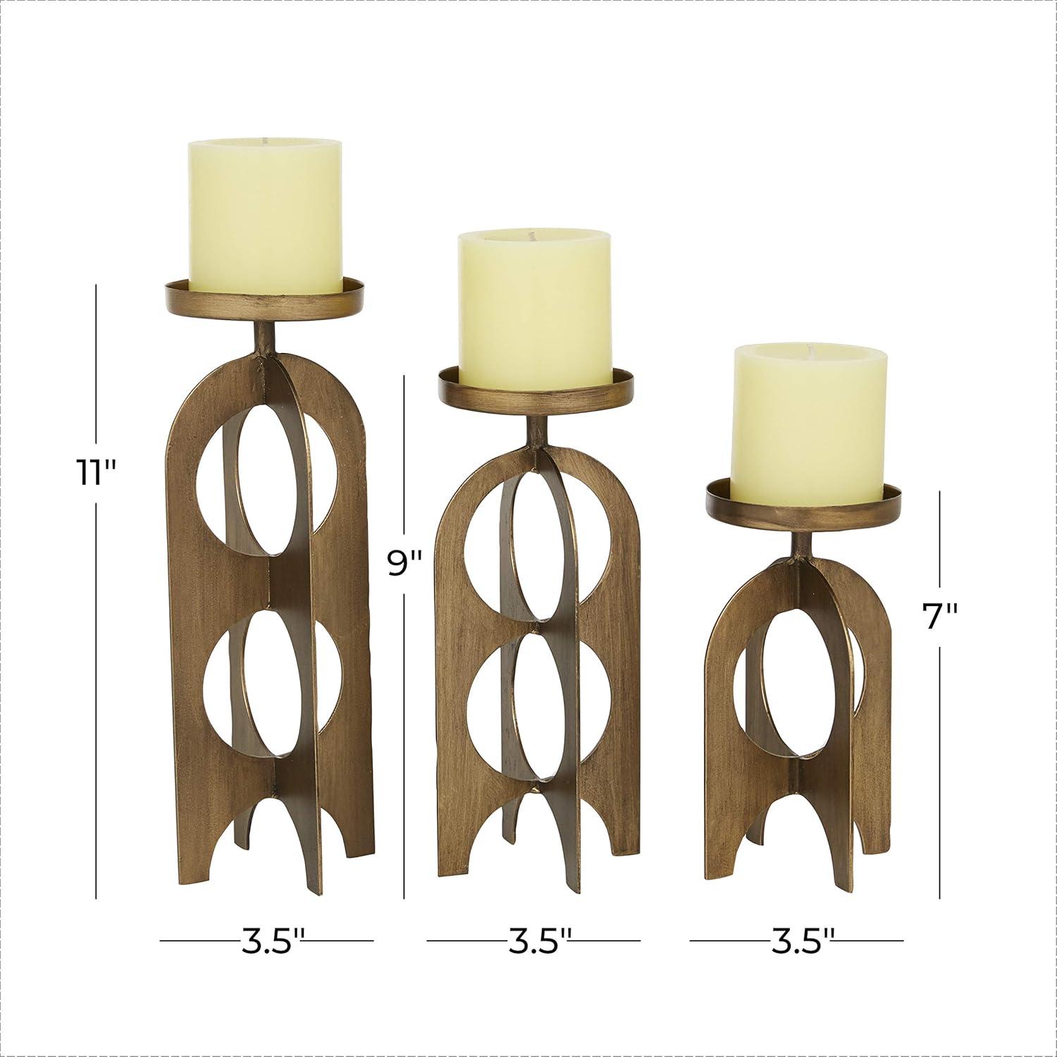 DecMode 3 Candle Gold Metal Handmade Pillar Candle Holder, Set of 3