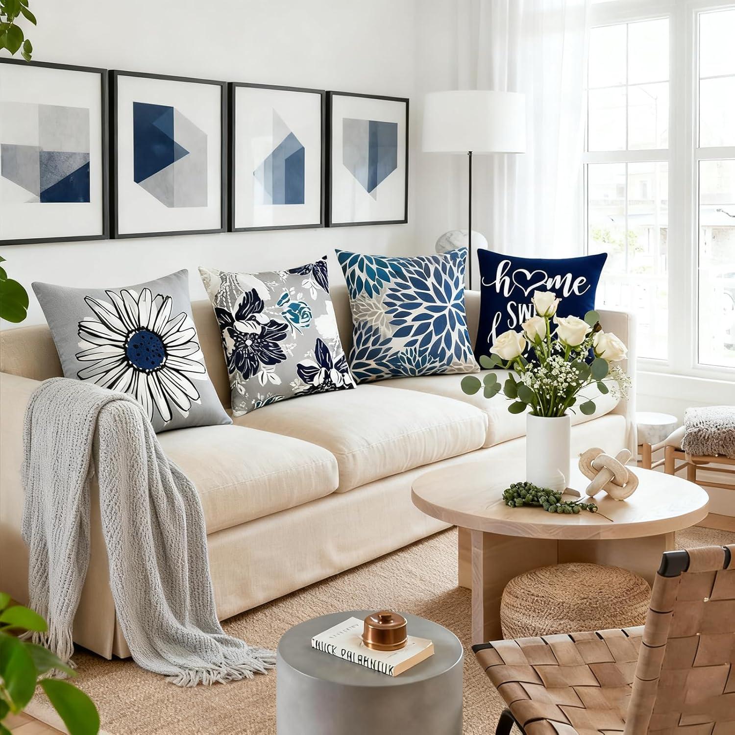 MAXAYA Decorative Throw Pillow Covers Set Of 4 Blue Pillow Covers 18X18...