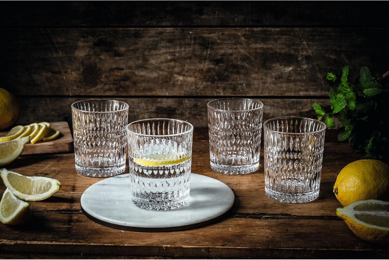 Ethno 10 oz Transparent Crystal Whiskey Tumblers, Set of 4