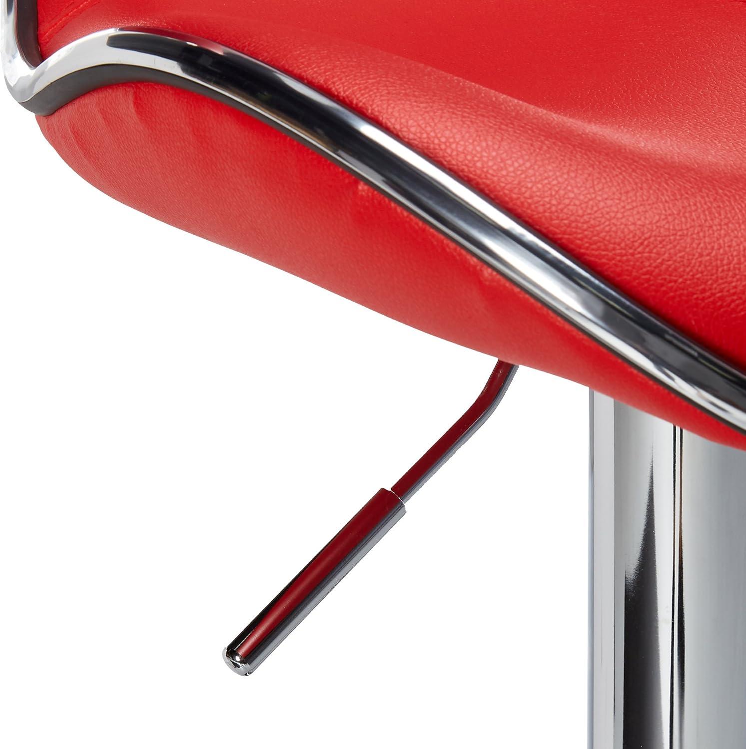 Roundhill Furniture Masaccio Faux Leather Airlift Adjustable Swivel Barstool, Red, Set of 2