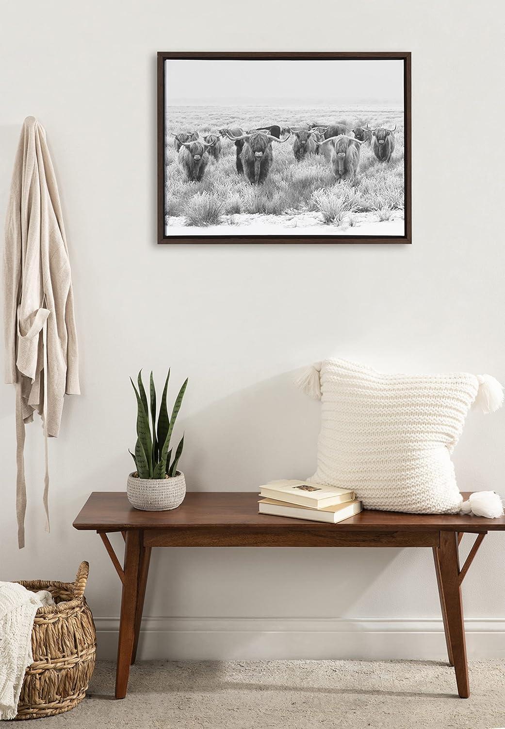 Kate and Laurel Sylvie Herd of Highland Cows Black and White Framed Canvas by The Creative Bunch Studio