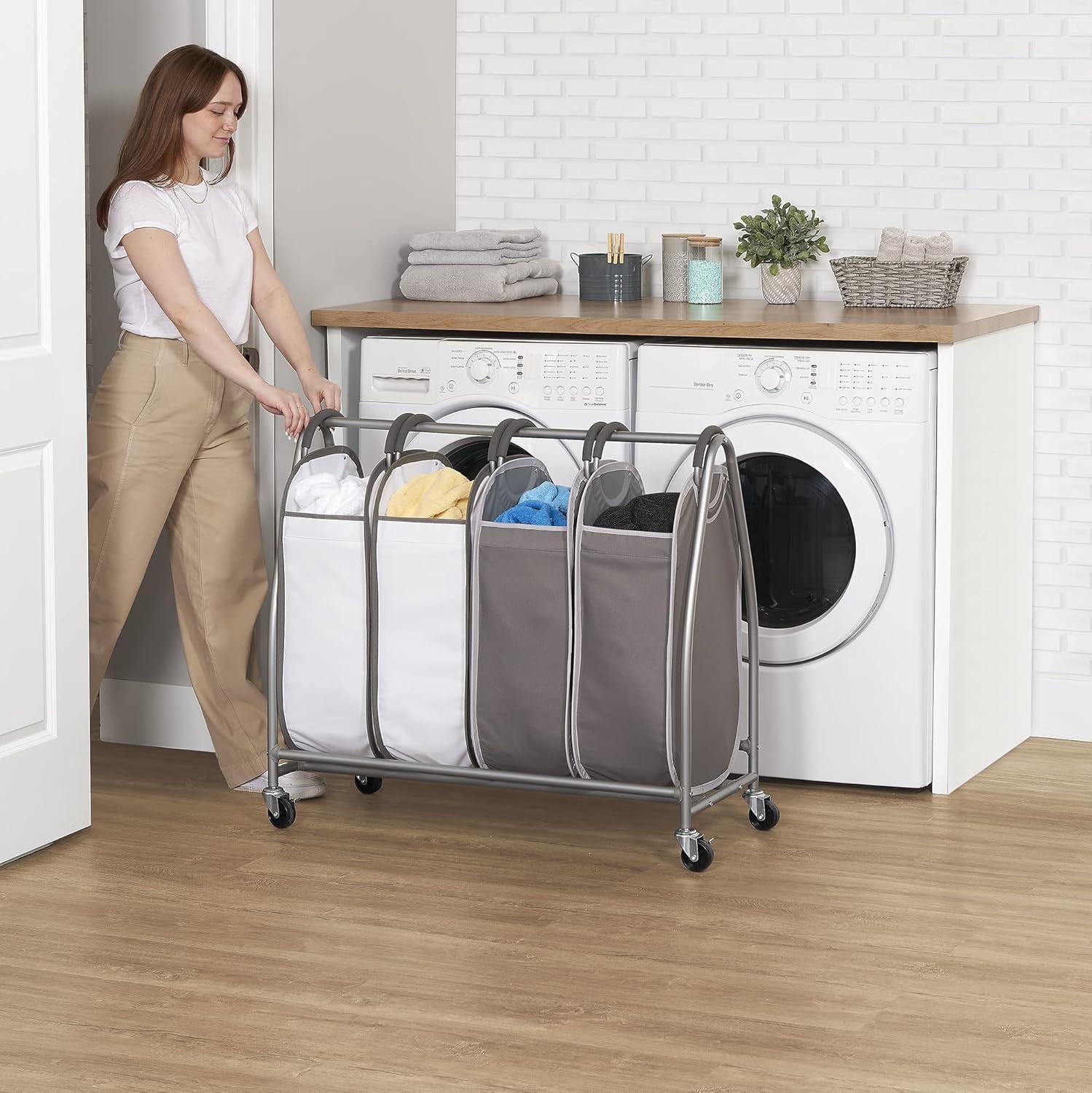 Gray and White Quad Laundry Sorter with Wheels