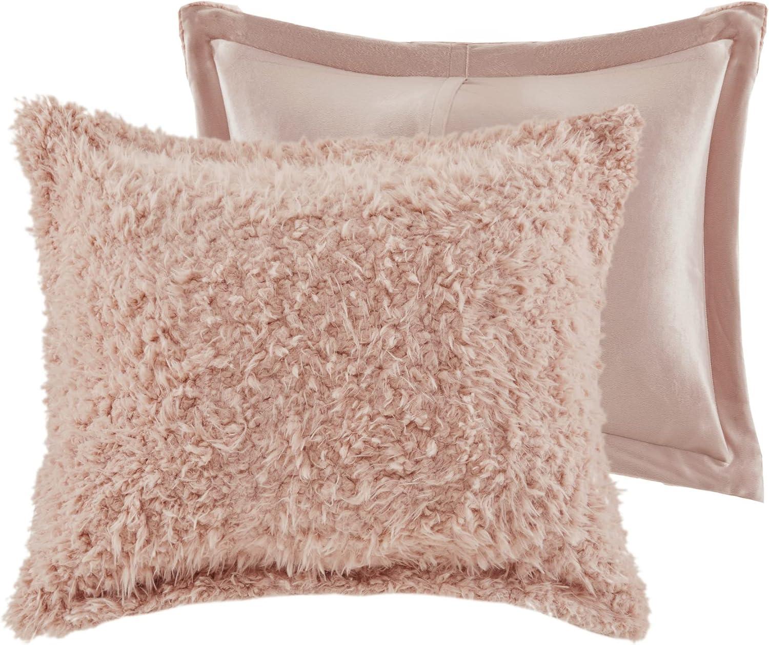 Blush Twin Faux Mohair and Mink Comforter Set