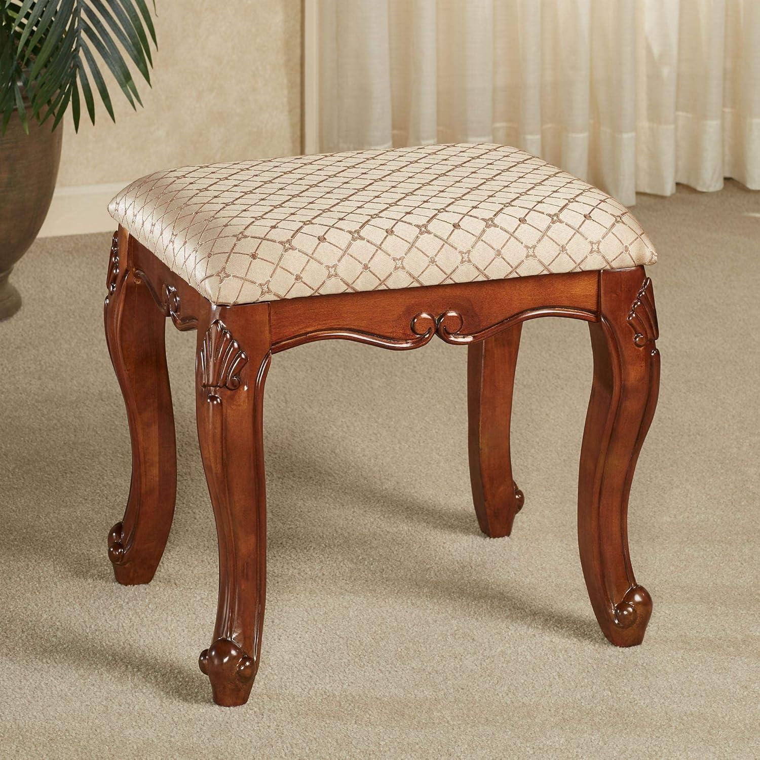 Julian Natural Cherry Upholstered Vanity Stool with Gold Cushion