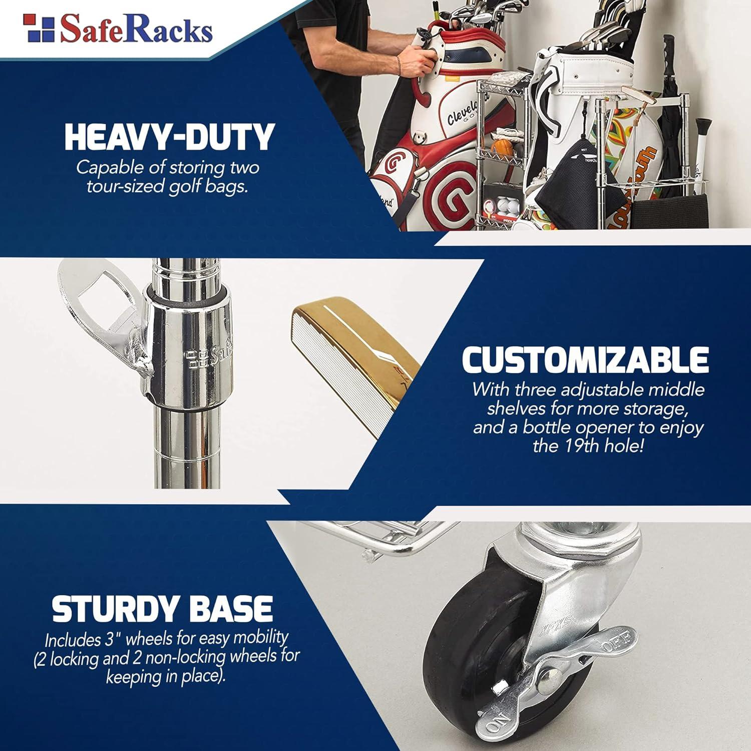 MonsterRax Standard Golf Storage Rack for 2 Large Golf Bags and Golf Accessories