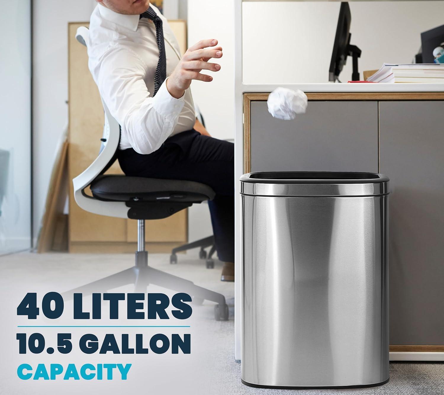 10.5 Gal. Stainless Steel Open Top Slim Dual Compartment Recycling Bin and Trash Can