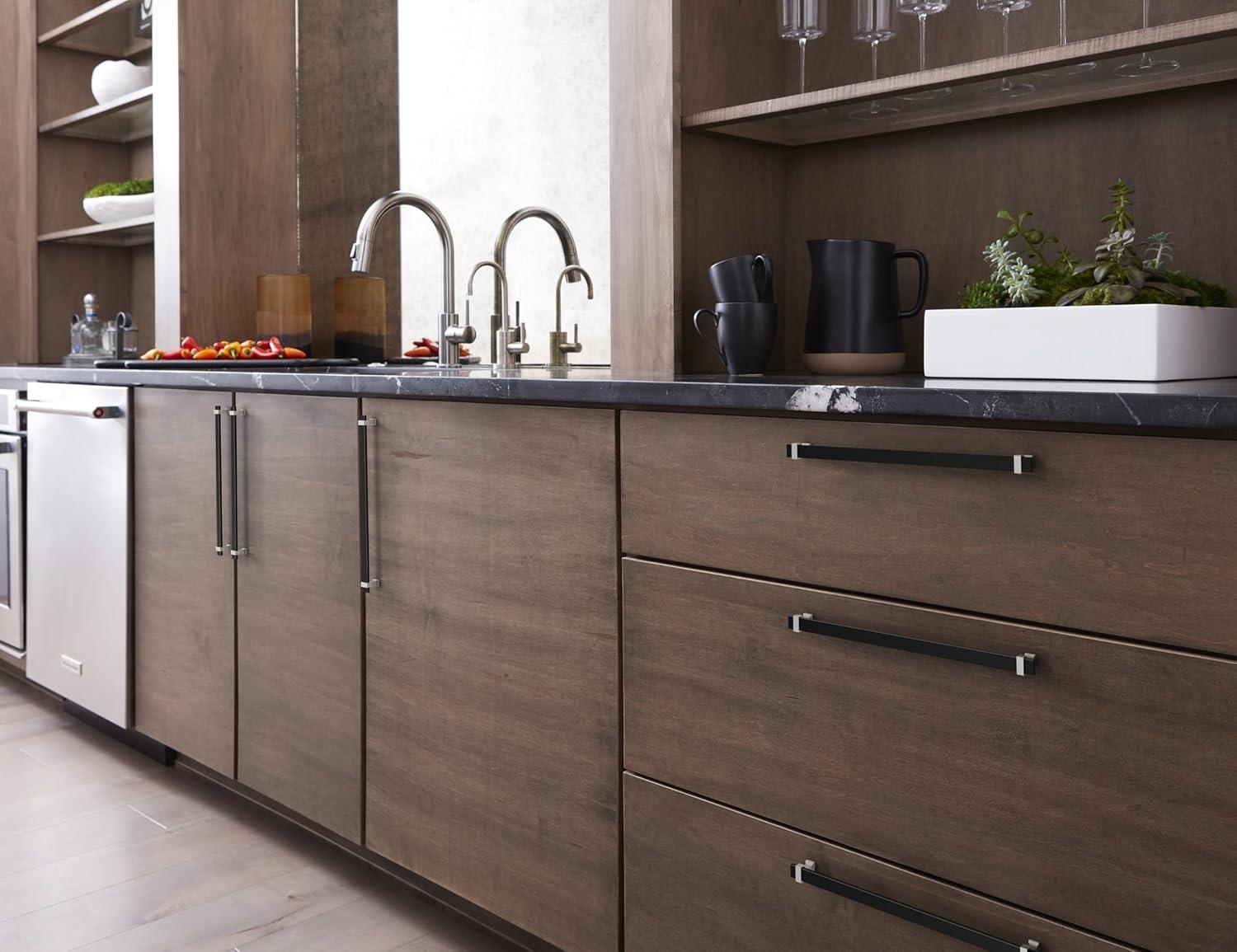 Amerock Overton 12-5/8 inch (320mm) Center-to-Center Brushed Matte Black/Satin Nickel Cabinet Pull