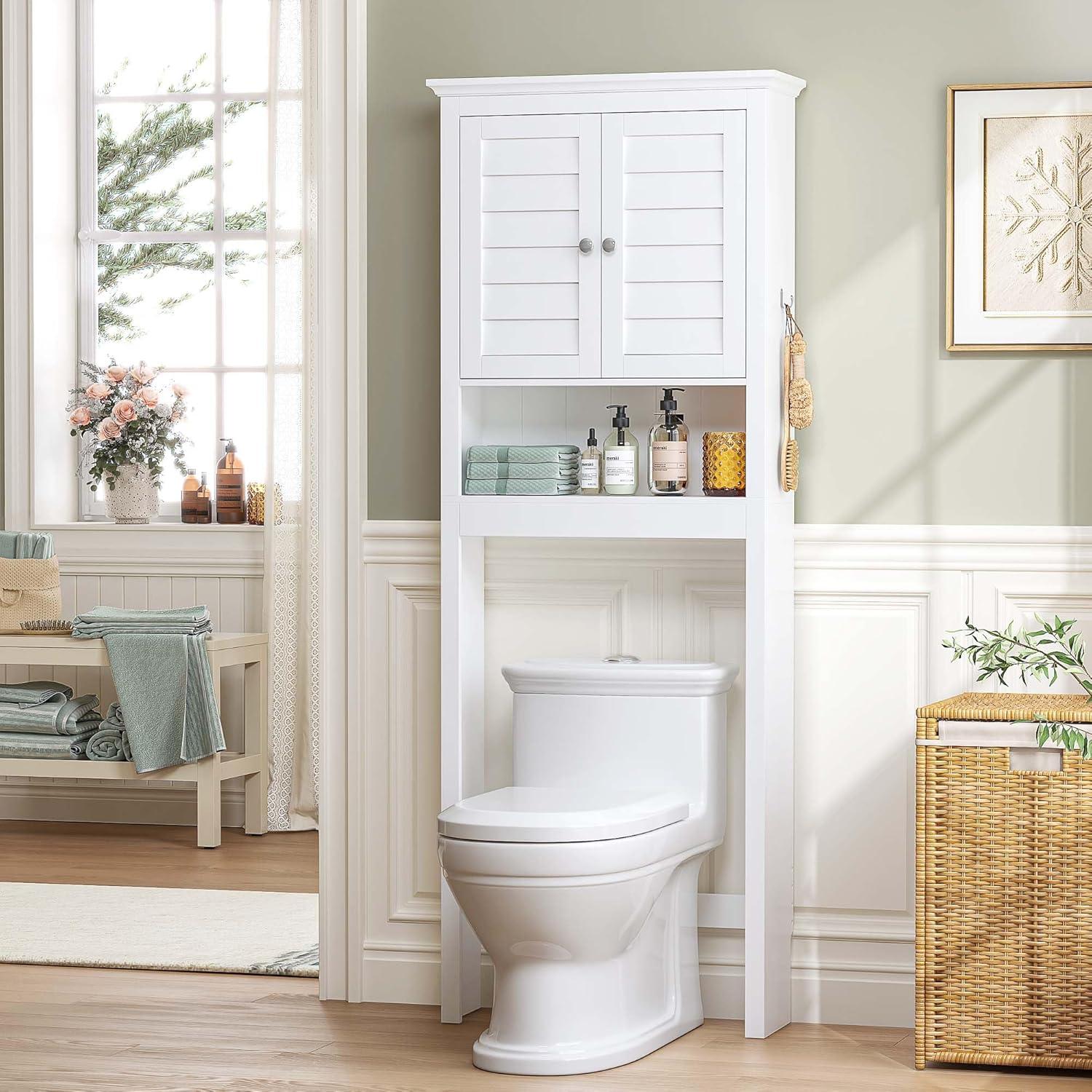 Spirich Home Bathroom Shelf Over The Toilet, Bathroom Cabinet Organizer Over Toilet, Space Saver Cabinet Storage (White)