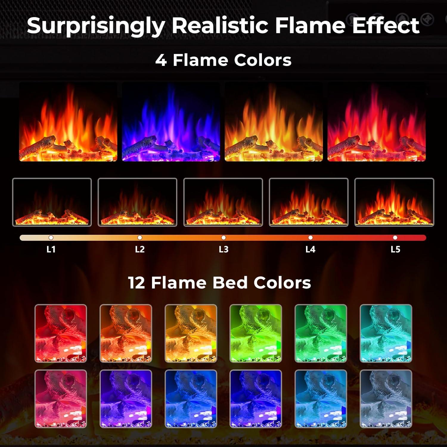 R.W.FLAME 60''W Media Console TV Stand For TVs With Electric Fireplace & Adjustable Led Flame