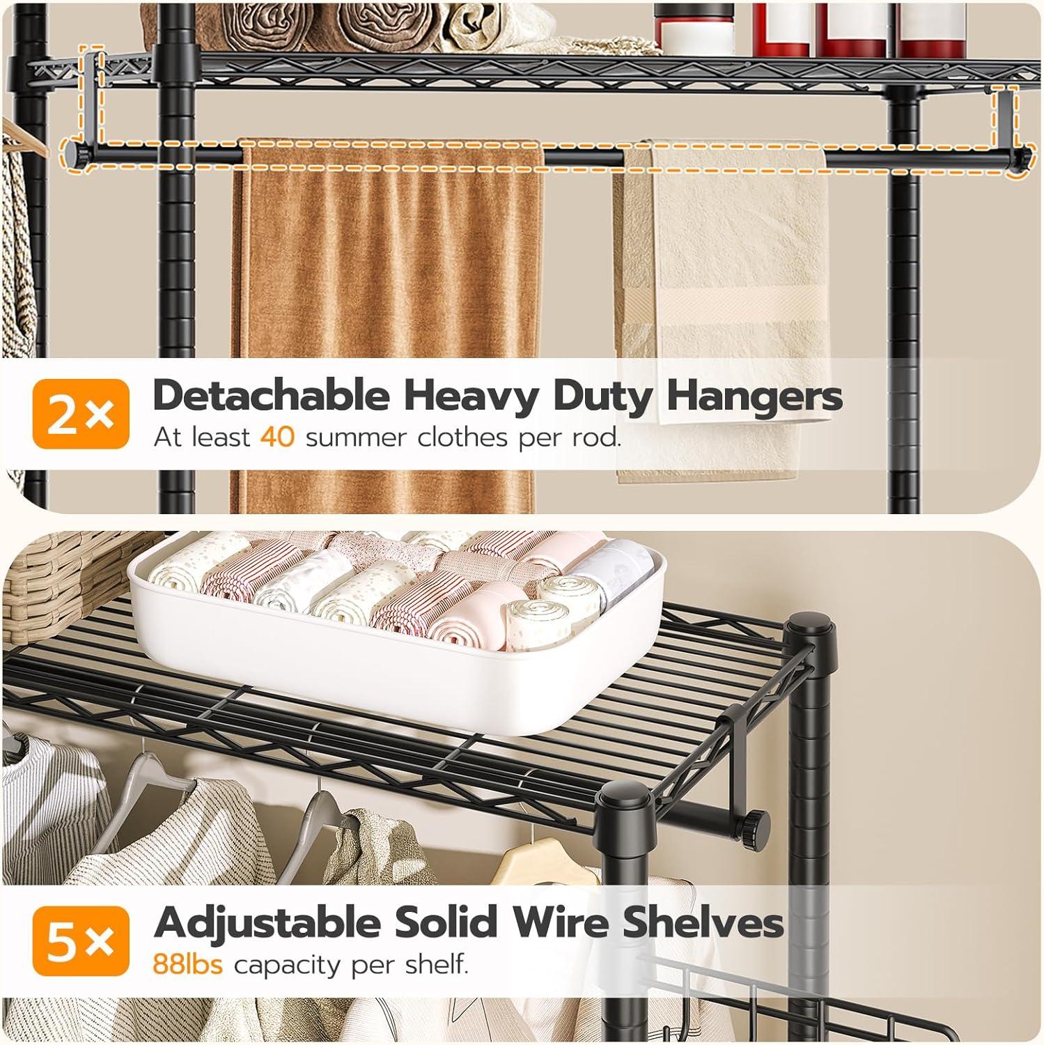 Kselythan Over Washer and Dryer Shelves,57.4" W Heavy Duty Laundry Room Storage Organization Clothes Drying Rack,Height Adjustable Towel Racks with Hamper and Hooks,Space Saving Shelf
