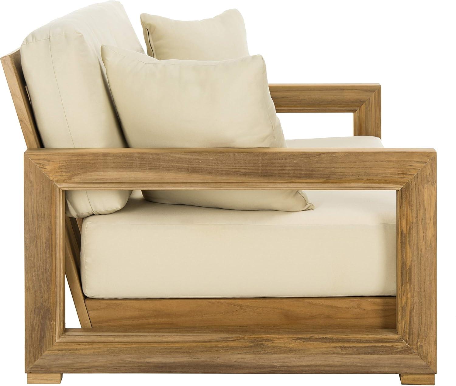 SAFAVIEH OUTDOOR COUTURE Montford 2-Seat Bench Natural Teak / Beige