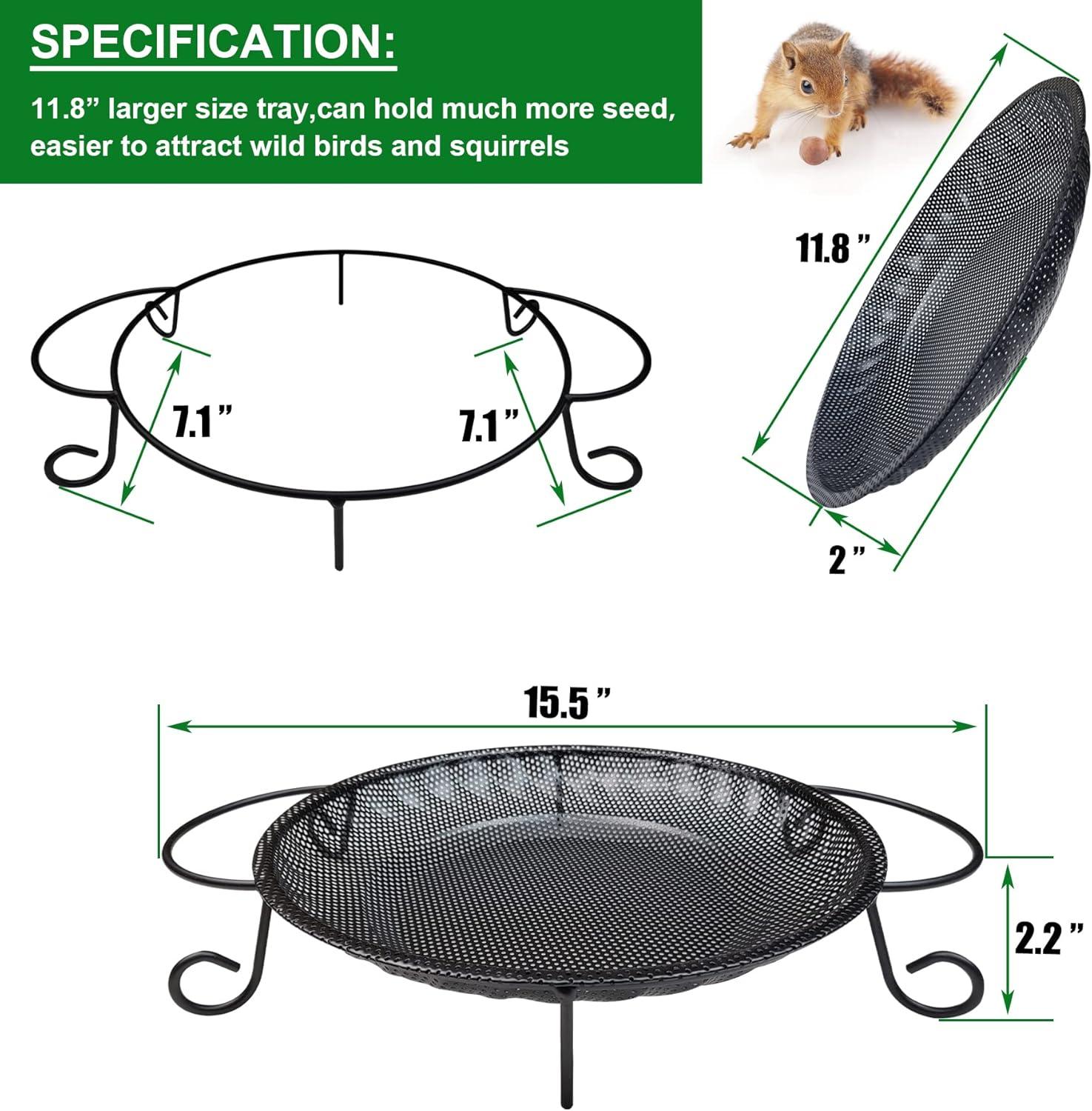 Large Black Stainless Steel Ground Bird Feeder Tray with Handles