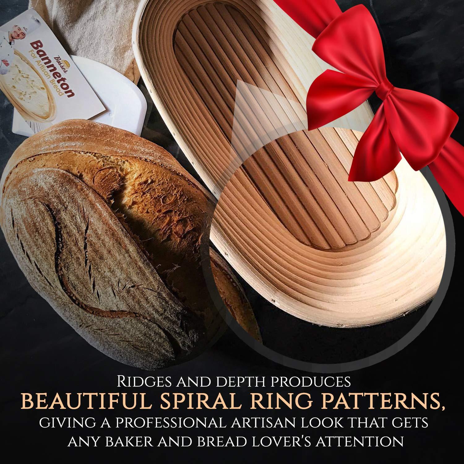 Oval Bread Banneton Proofing Basket - 10 Inch Baskets Sourdough Brotform Proofing Basket Set Banaton Towel for Baking Oval Proofing for Sourdough Bread Making Starter Jar Kit - Great As A Gift