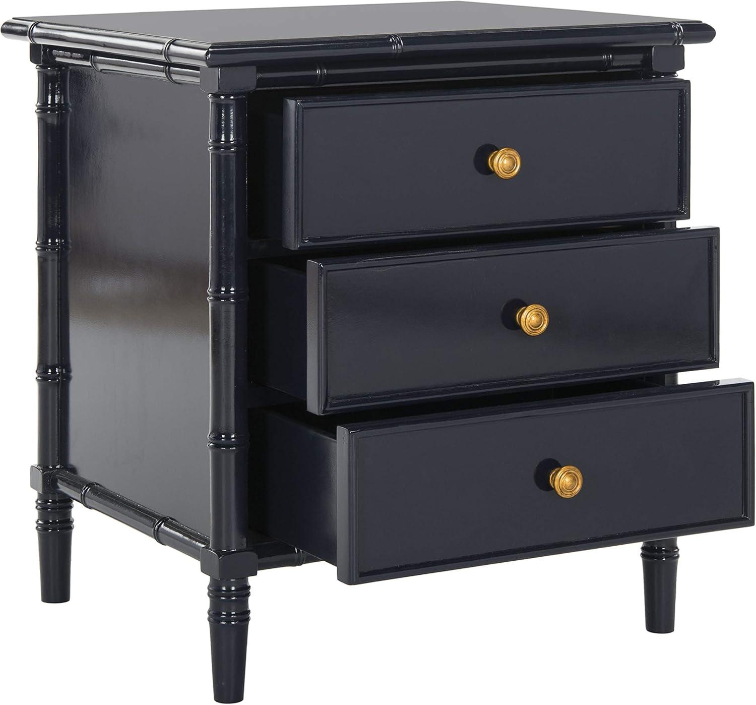 Mina 3 Drawer Nightstand - Navy Blue/Gold - Safavieh.