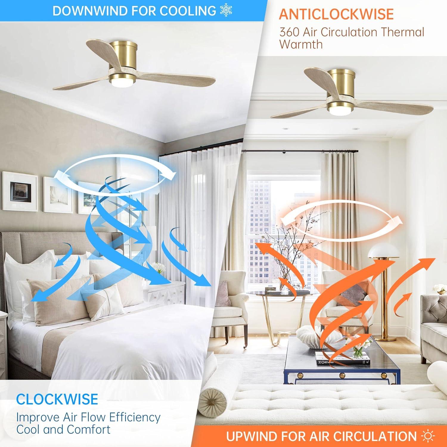 Golden Low Profile Ceiling Fan with LED Light and Remote