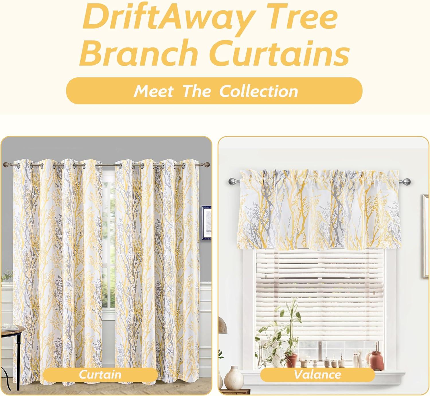 Yellow and Gray Tree Branch Thermal Insulated Rod Pocket Valance