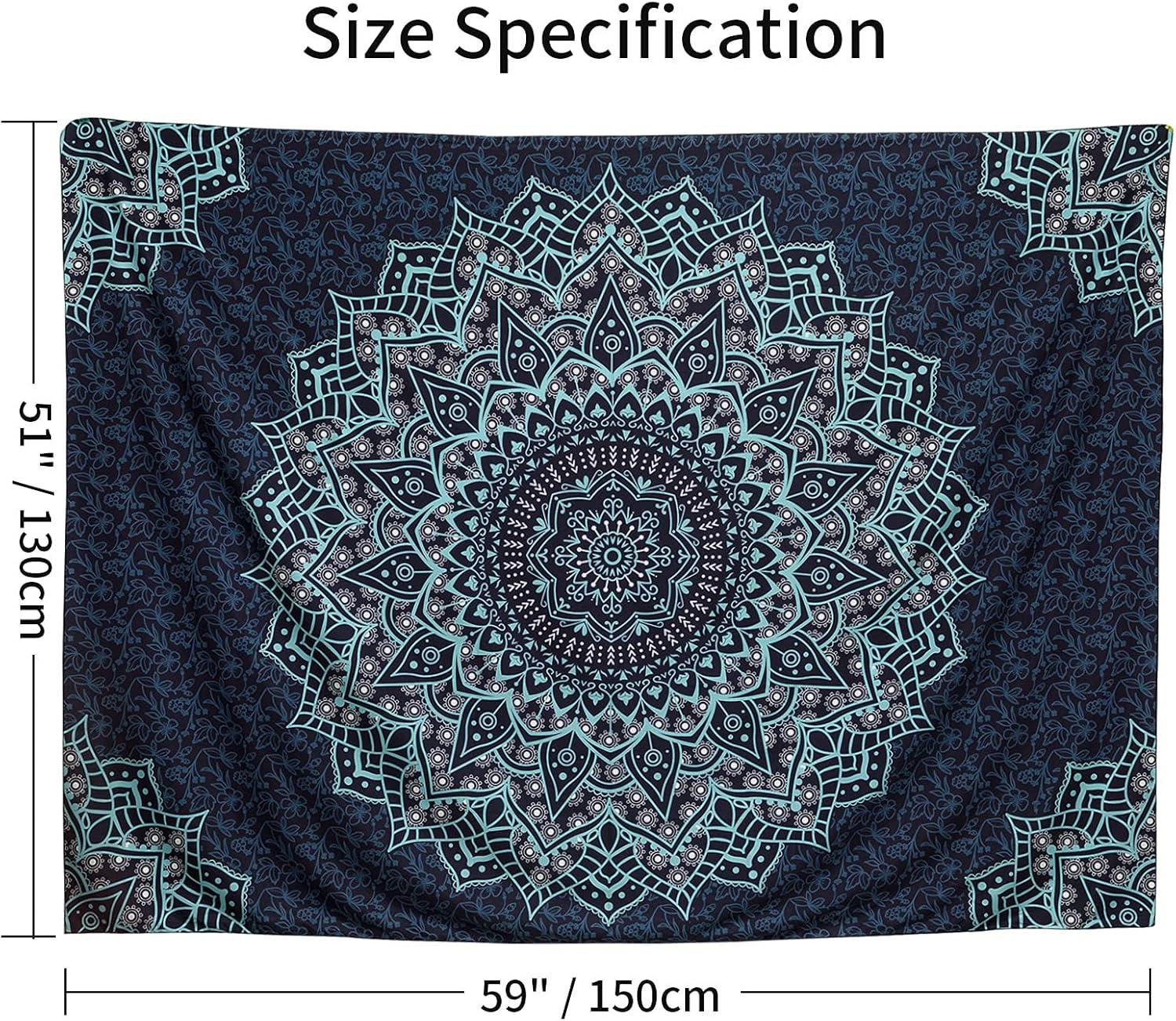 Black Blue Mandala Tapestry Wall Hanging Vintage Tapestries Aesthetic Hippie Wall Decor Bohemian Wall Art Boho Home Decoration for Bedroom,Living Room,Dorm