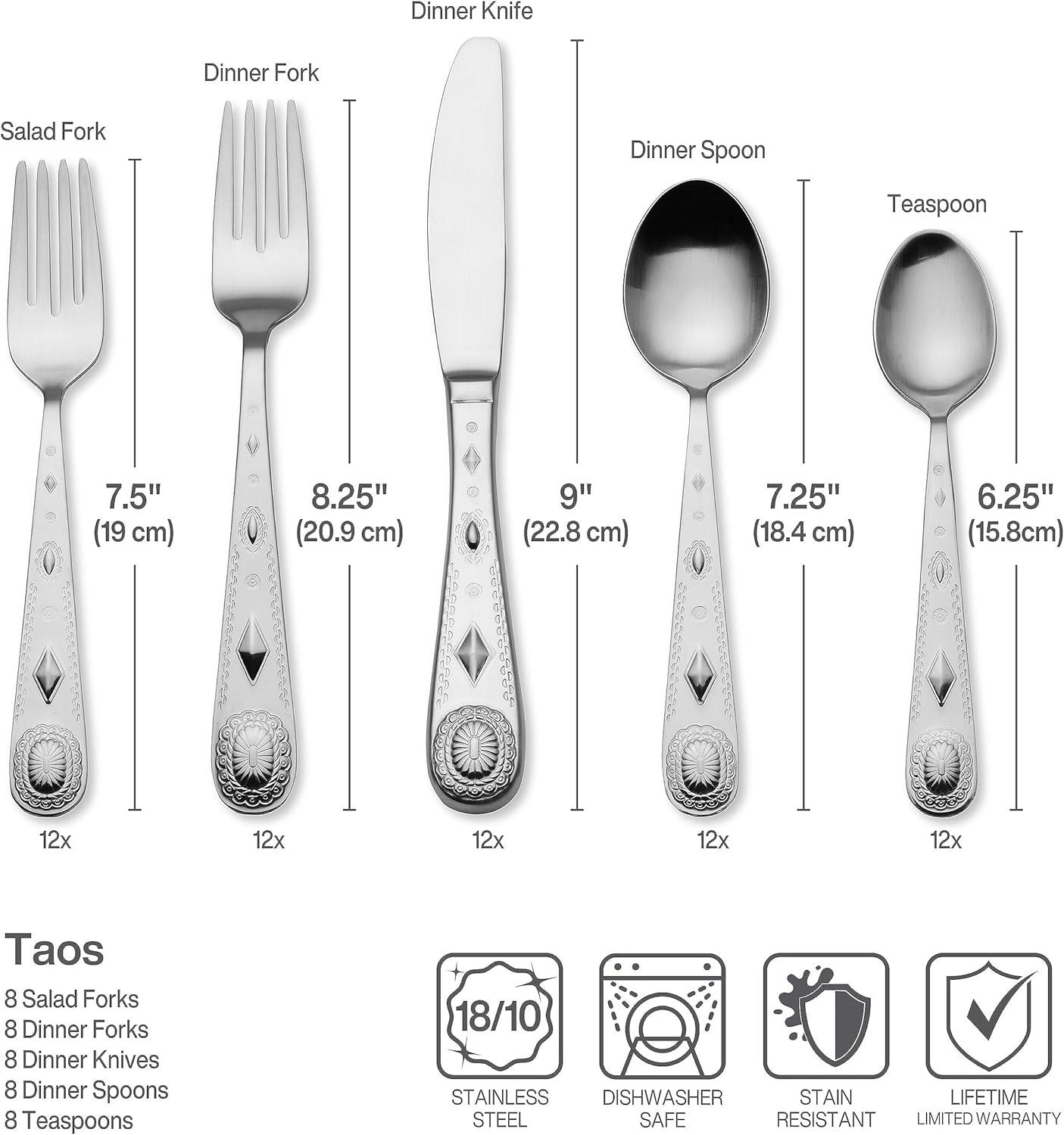 Wallace Taos 45-Piece 18/10 Stainless Steel Flatware Set, Service for 8