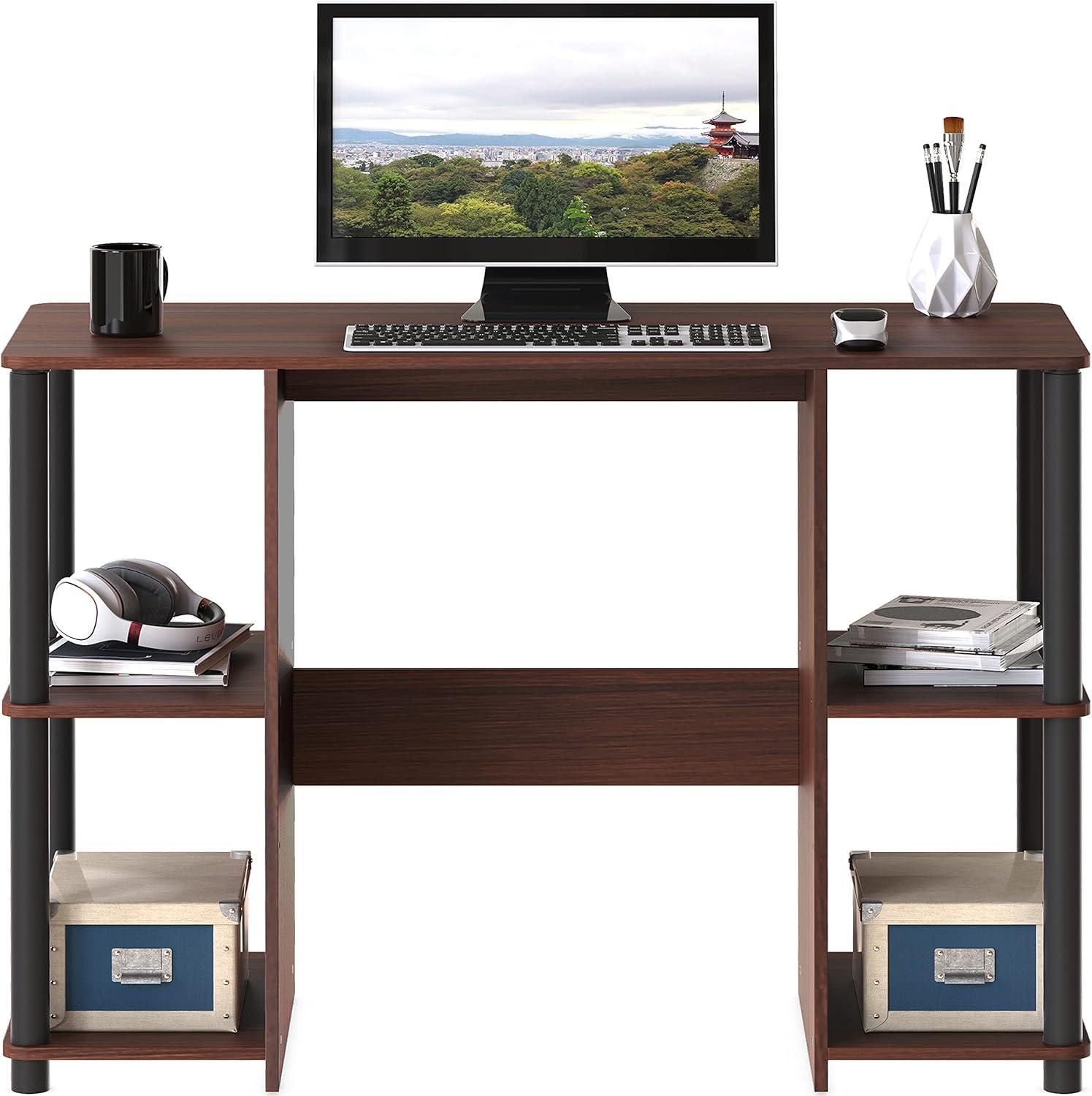 SHW 38-Inch Wood Desk with 2 Sided Shelves, Cherry